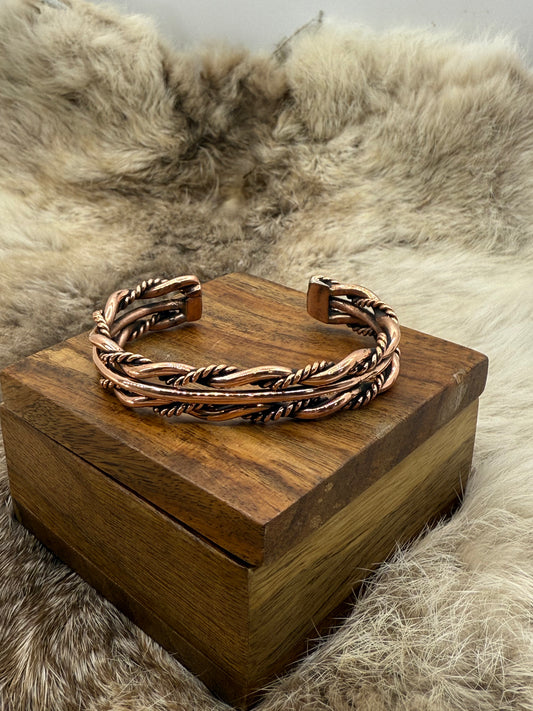 5" - 6.75" 3 Row Twisted Wire Copper Cuff by Elaine Tahe, Navajo