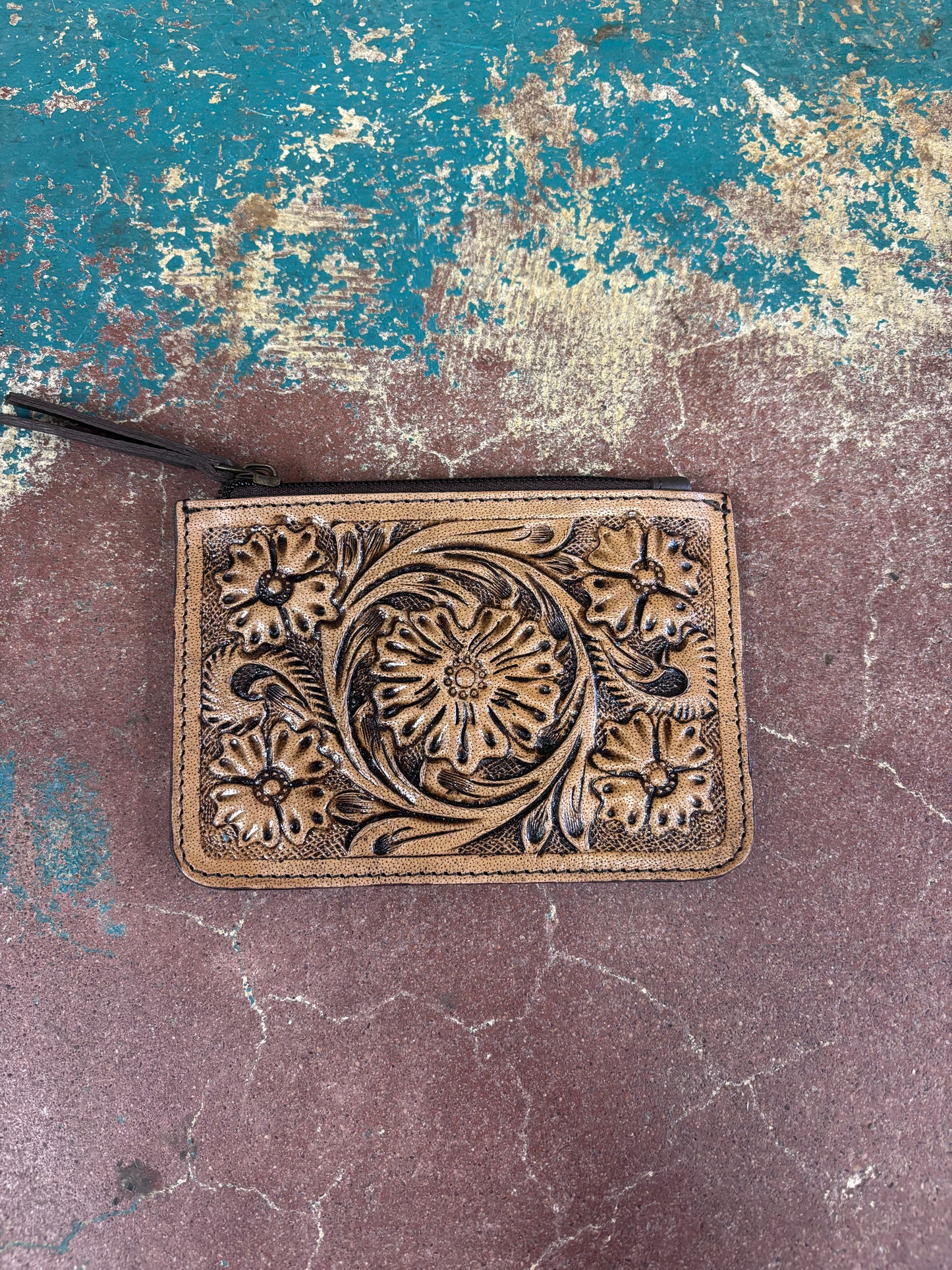 Flower Tooled Leather Wallet