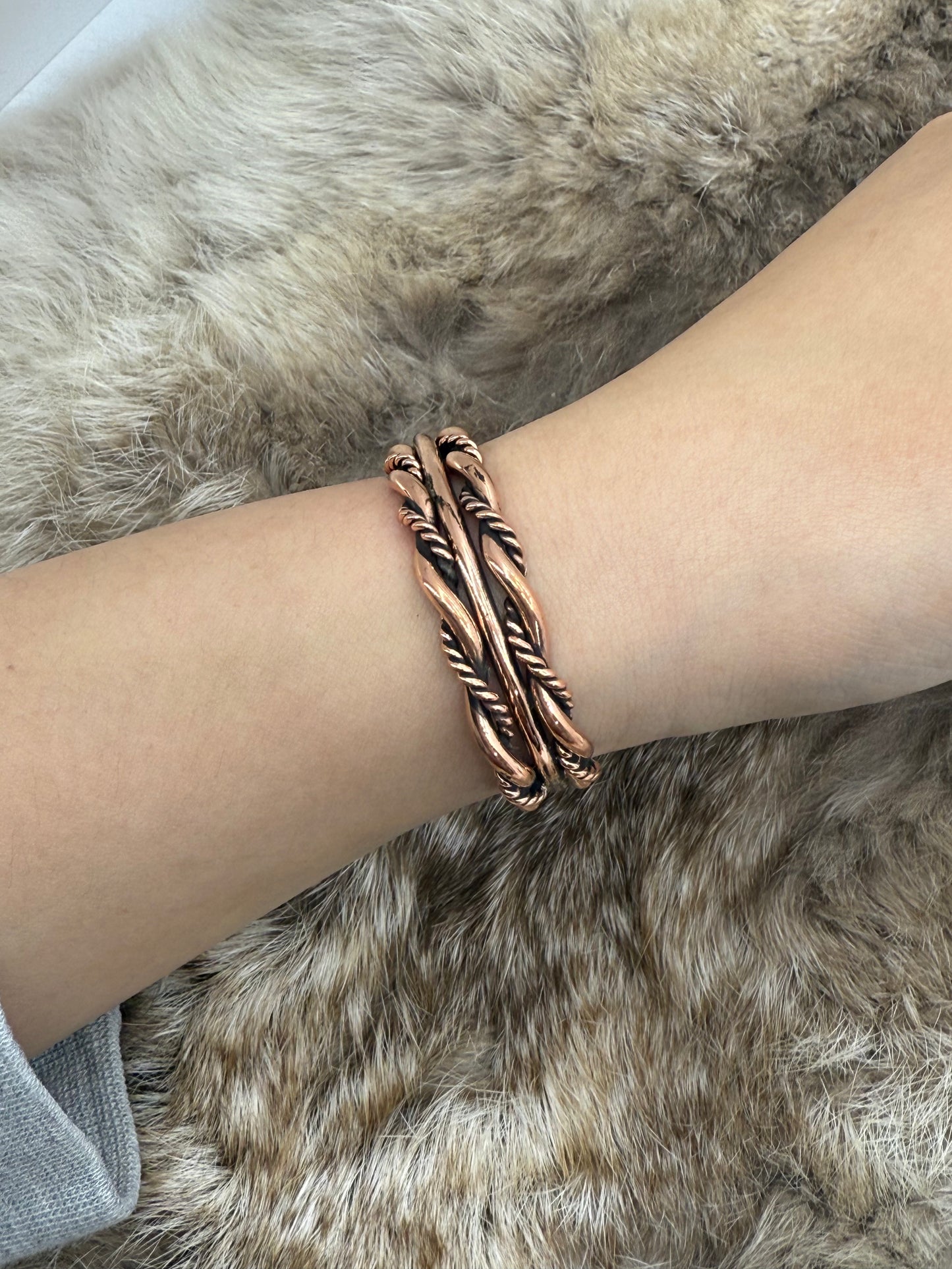 5" - 6.75" 3 Row Twisted Wire Copper Cuff by Elaine Tahe, Navajo