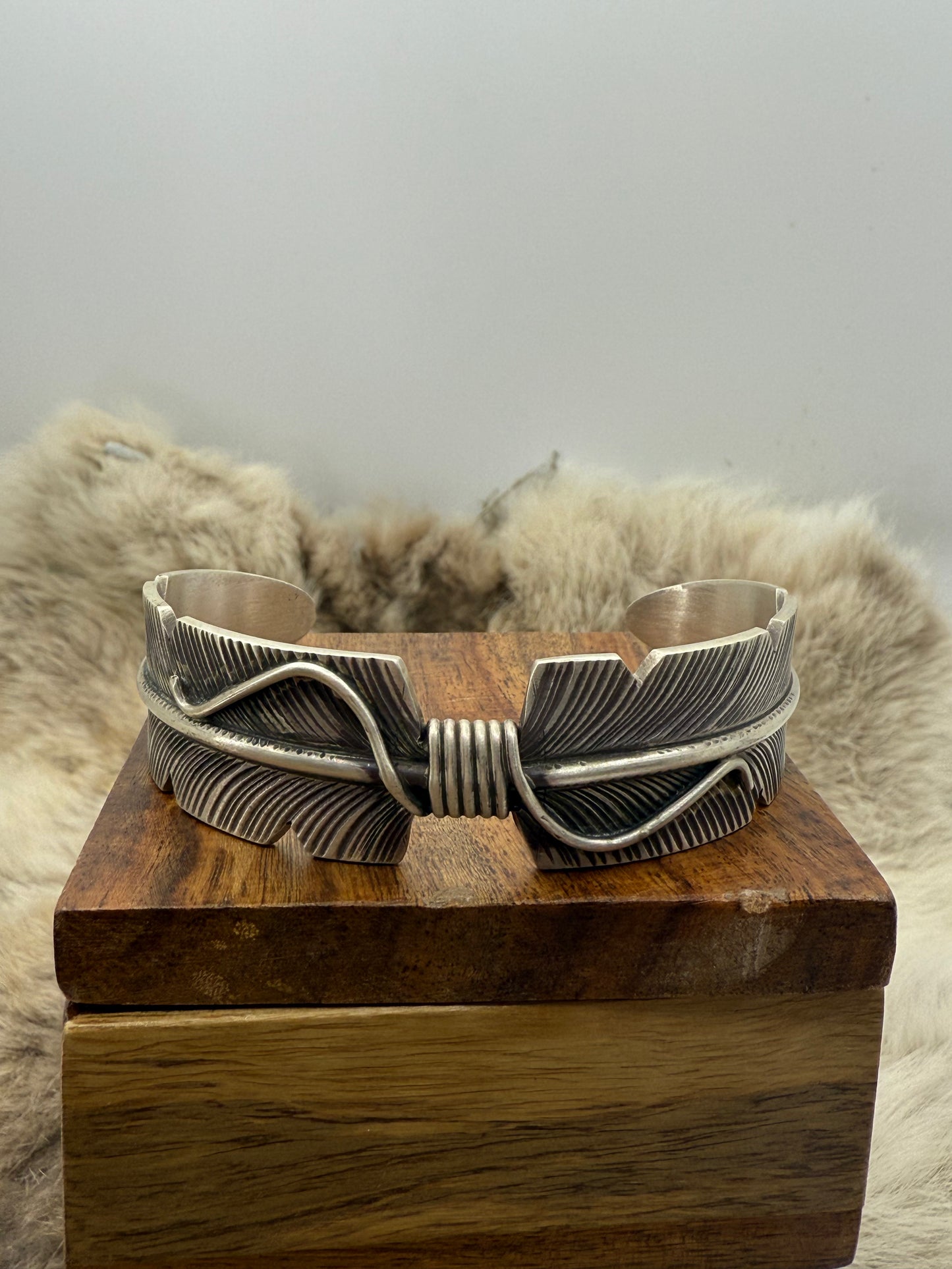 6.25" - 8.25" Feather Cuff by Chris Charley, Navajo