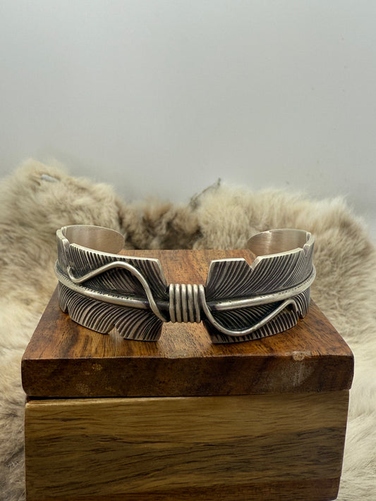 6.25" - 8.25" Feather Cuff by Chris Charley, Navajo