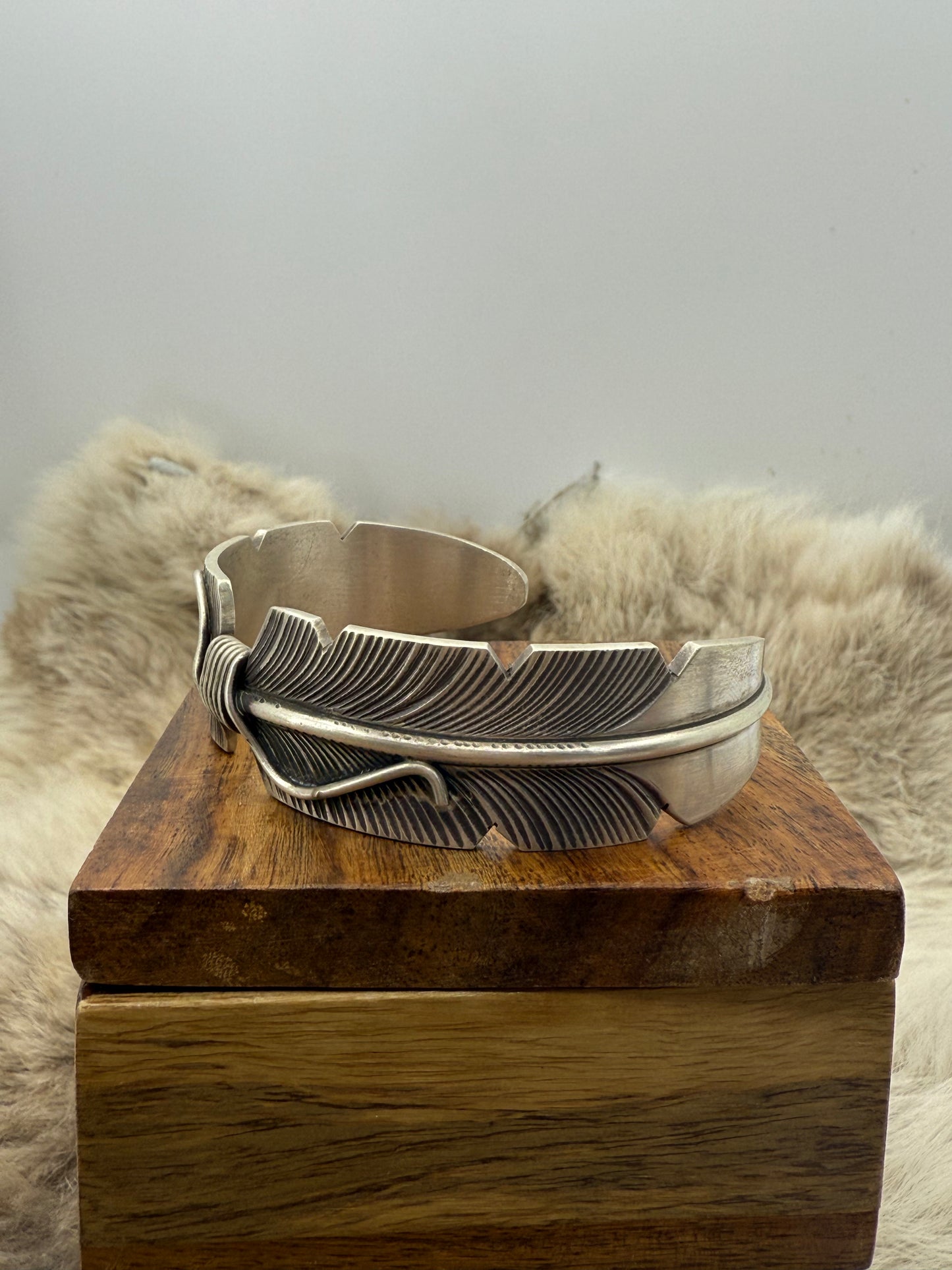 6.25" - 8.25" Feather Cuff by Chris Charley, Navajo
