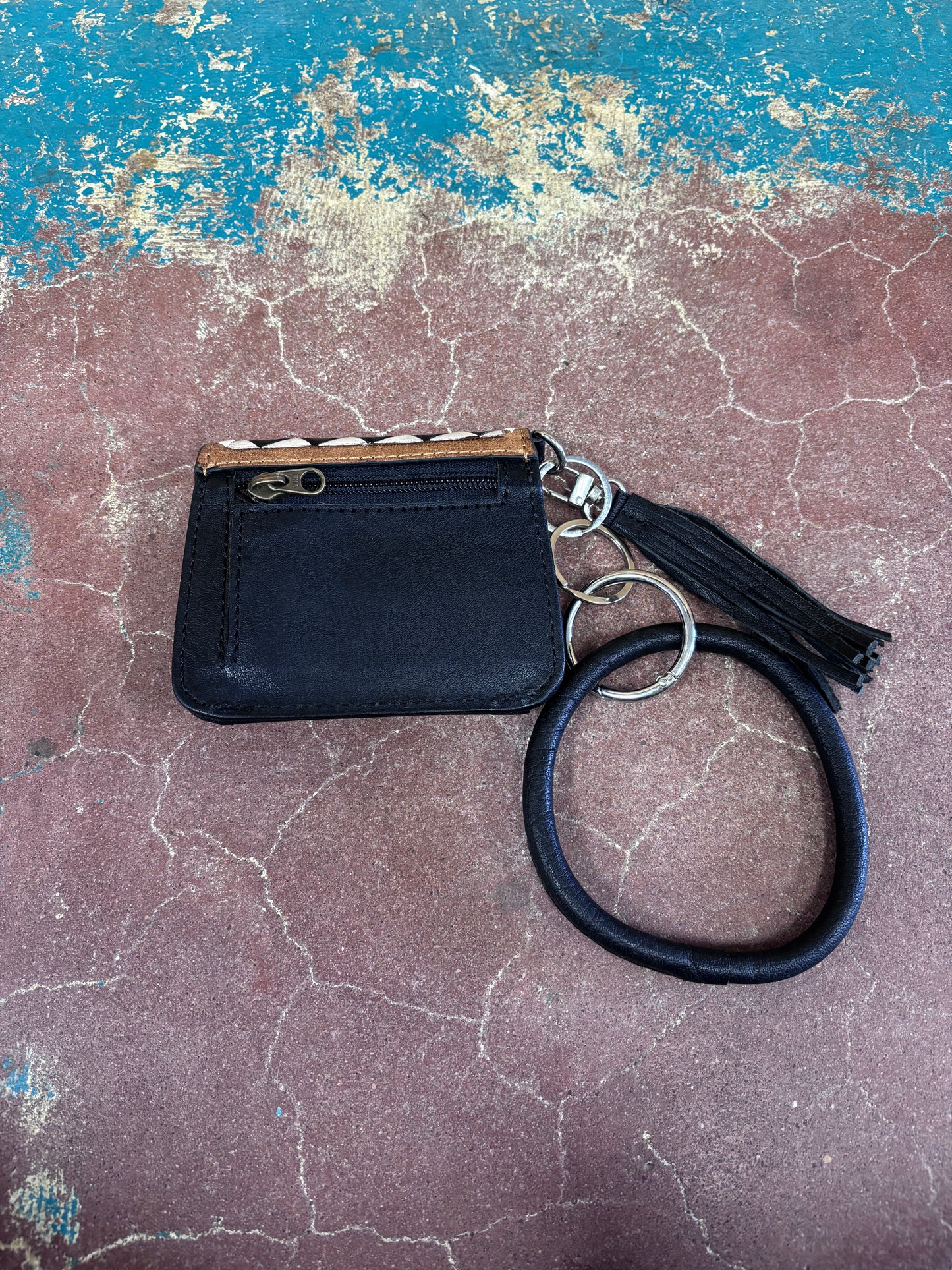 Black And White Checkered Key Ring Leather Wallet