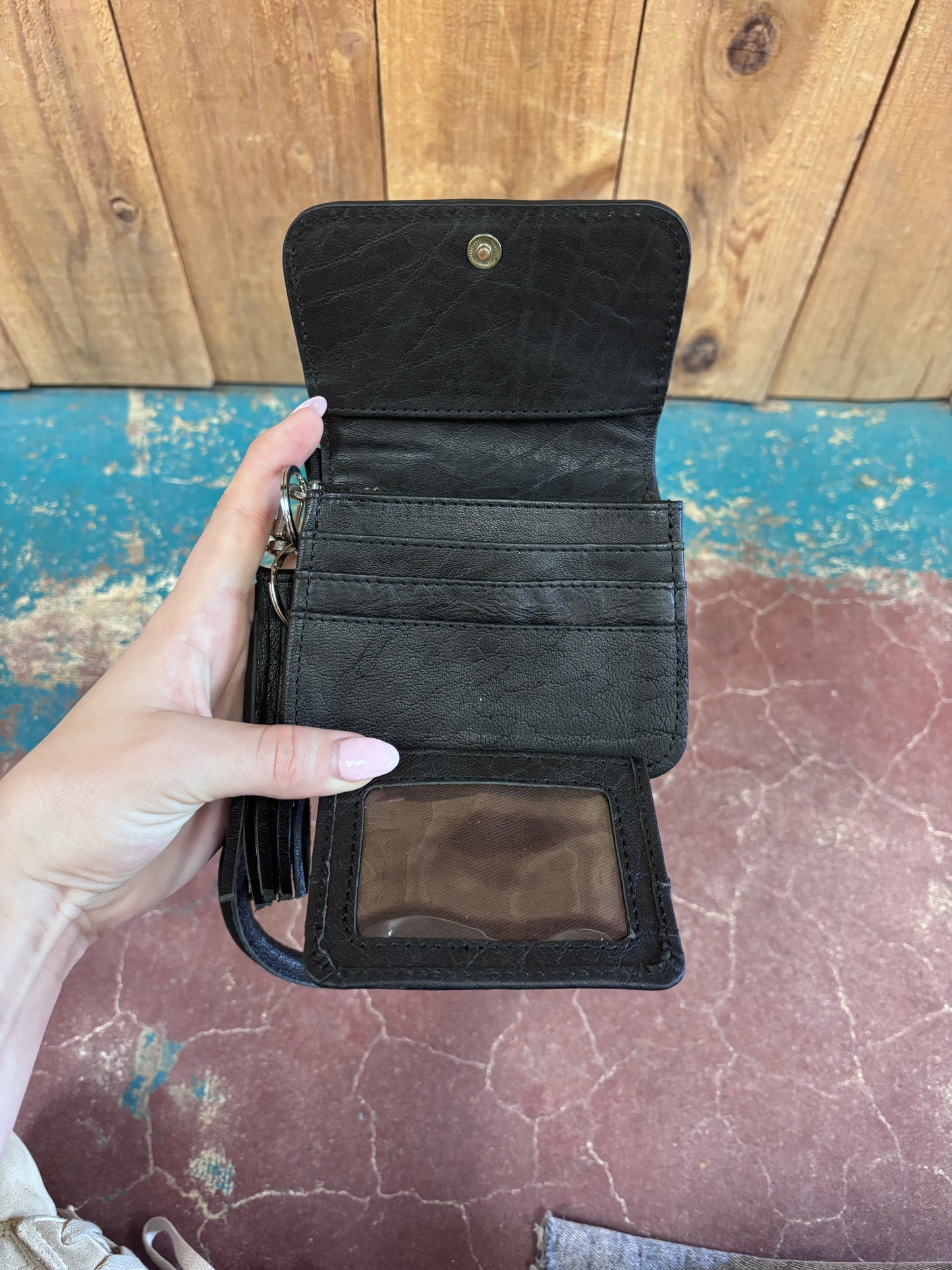 Black And White Checkered Key Ring Leather Wallet