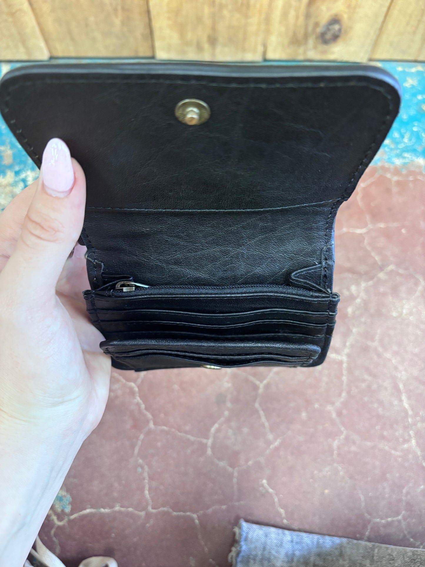 Black And White Checkered Key Ring Leather Wallet