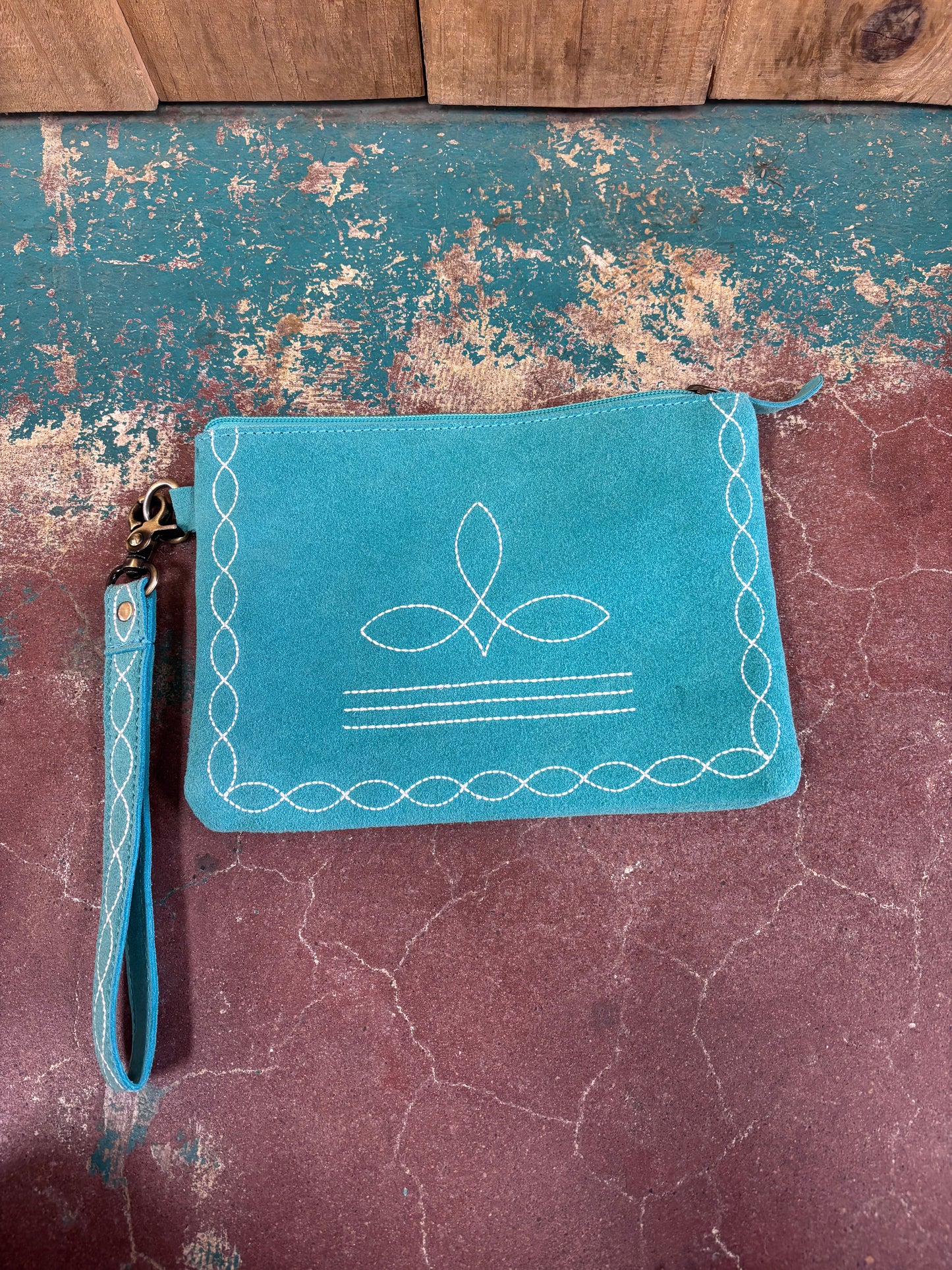 Turquoise Boot Stitched Wristlet/Wallet