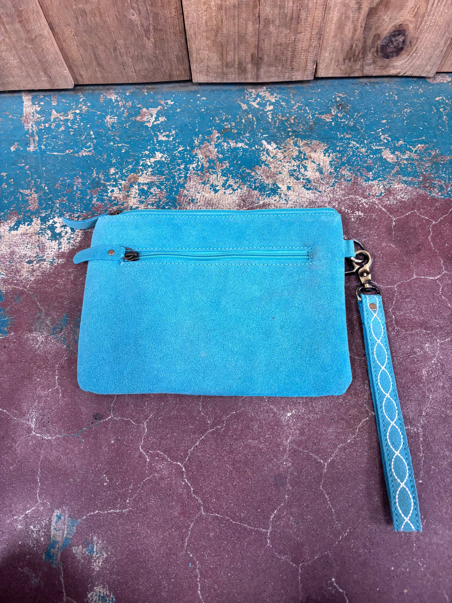 Turquoise Boot Stitched Wristlet/Wallet