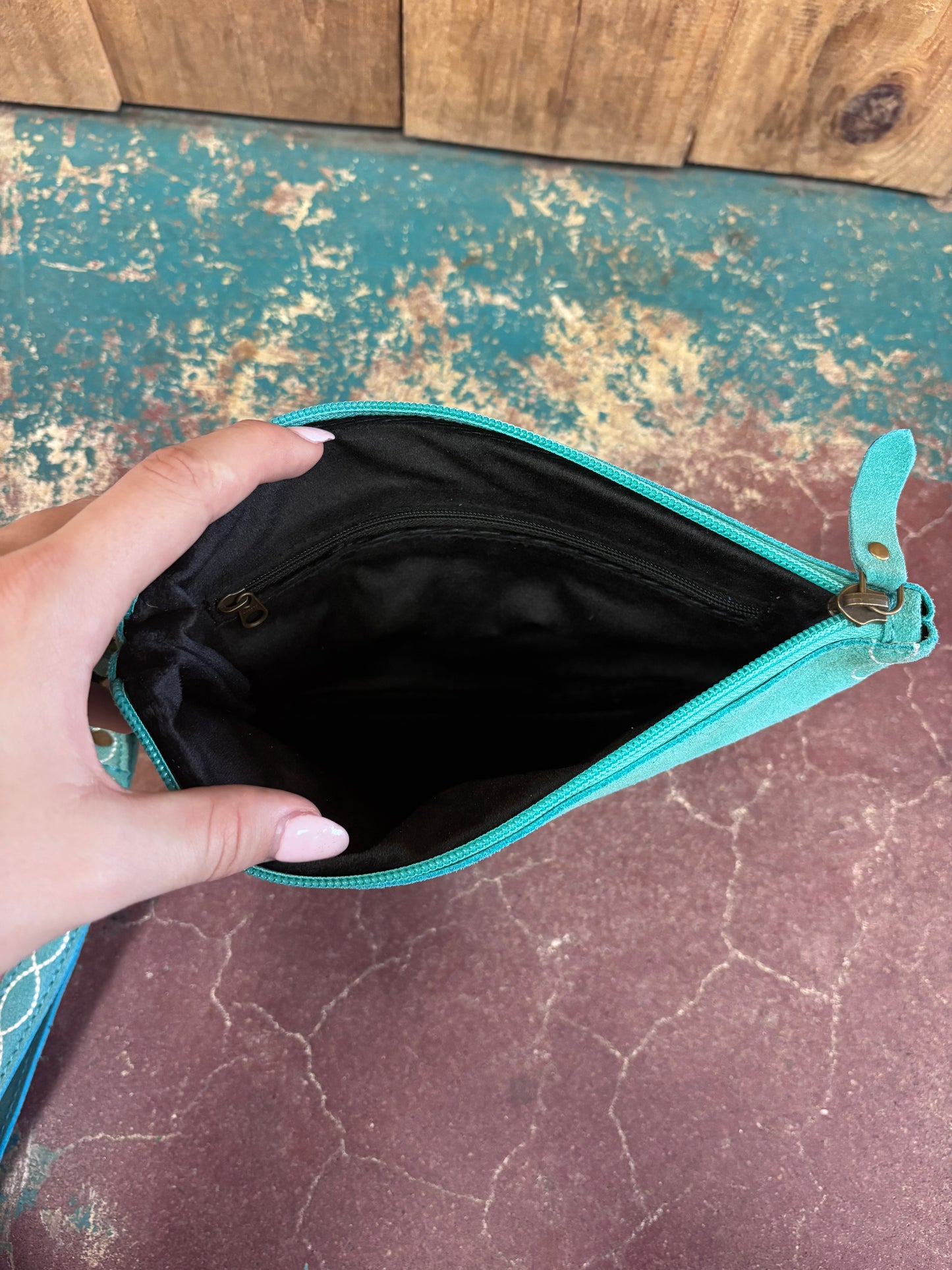 Turquoise Boot Stitched Wristlet/Wallet