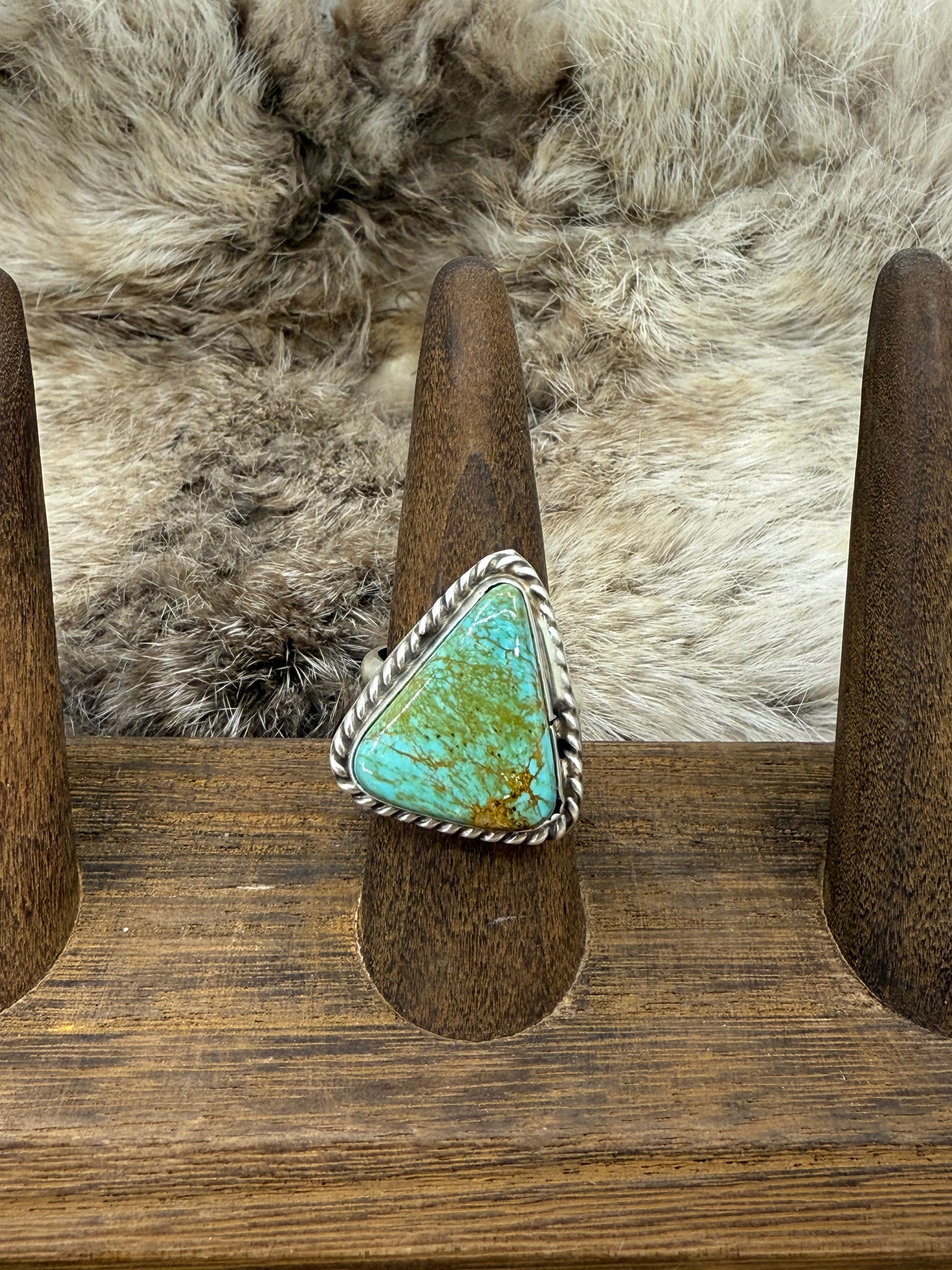 #8 Turquoise Adjustable Ring 6.0-11.0 By LC, Navajo