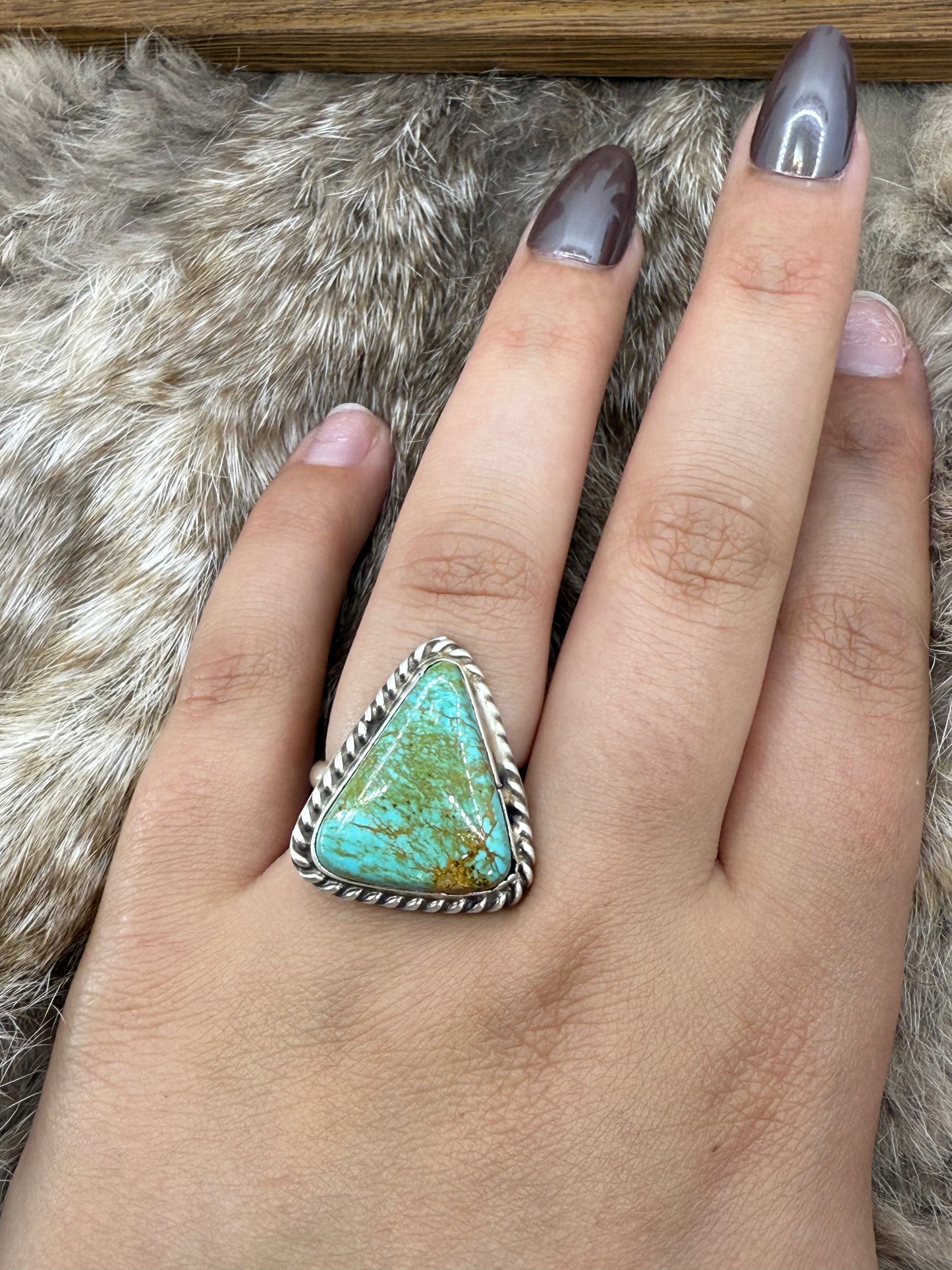 #8 Turquoise Adjustable Ring 6.0-11.0 By LC, Navajo