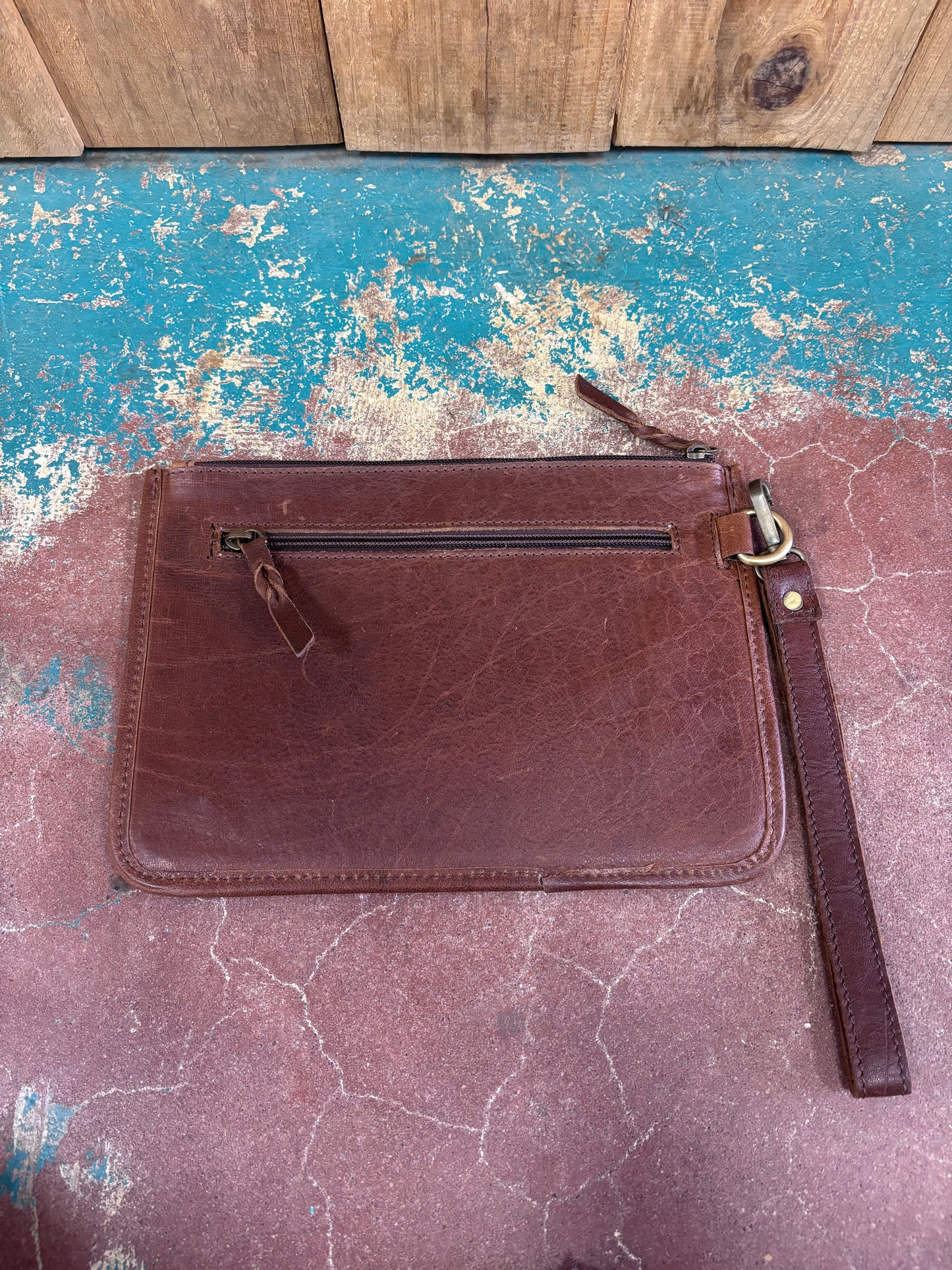 Turquoise Lightning Bolt Tooled Leather Wristlet/Wallet