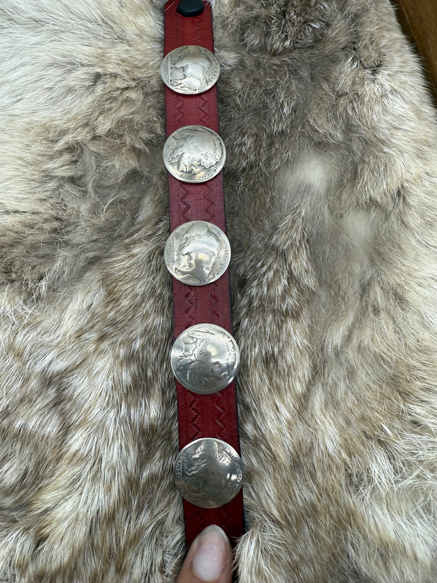 7 1/2" Buffalo Nickel Bracelet on Red Leather Snap Closure