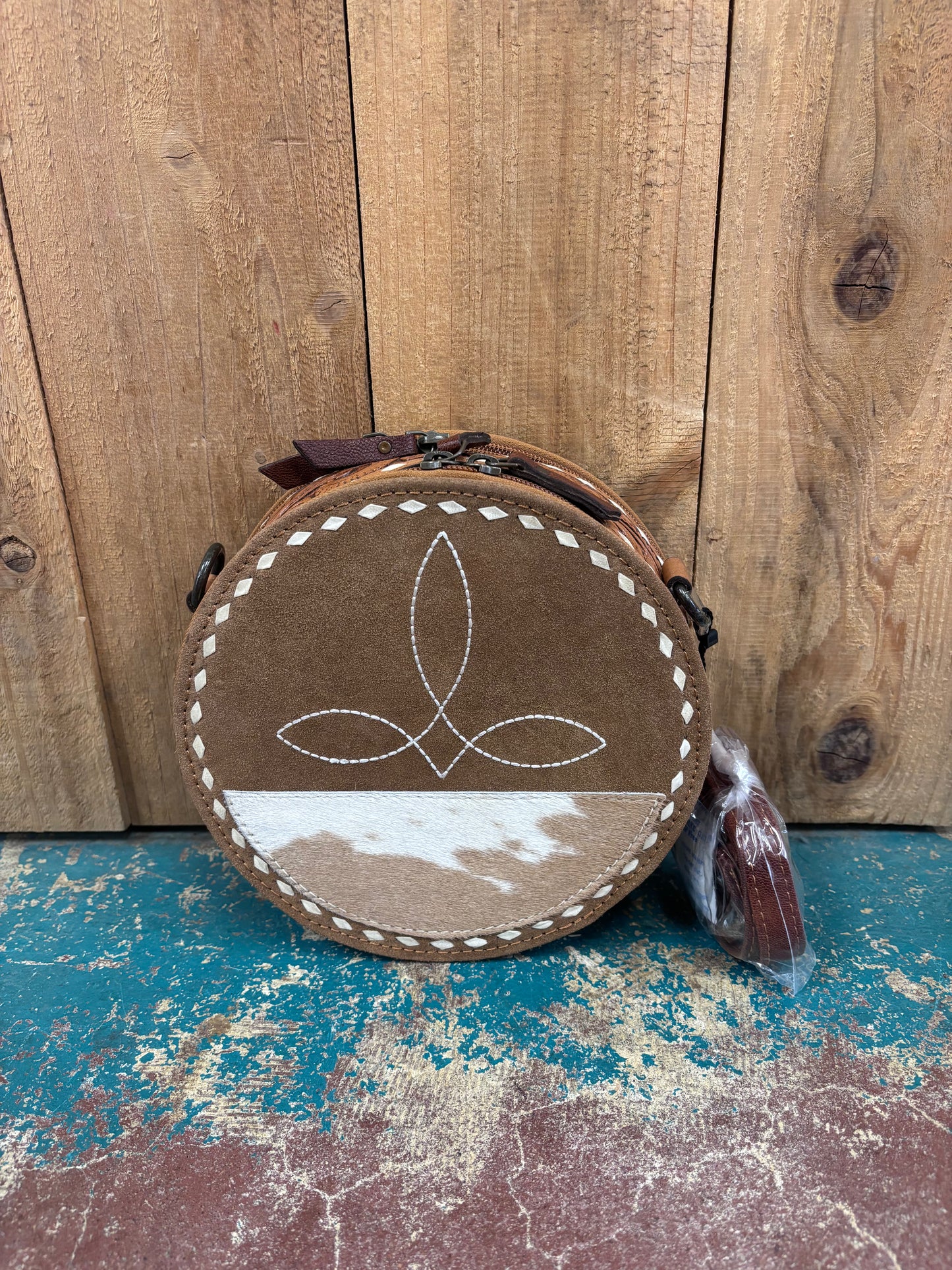 Suede Boot Stitched Leather Canteen Purse