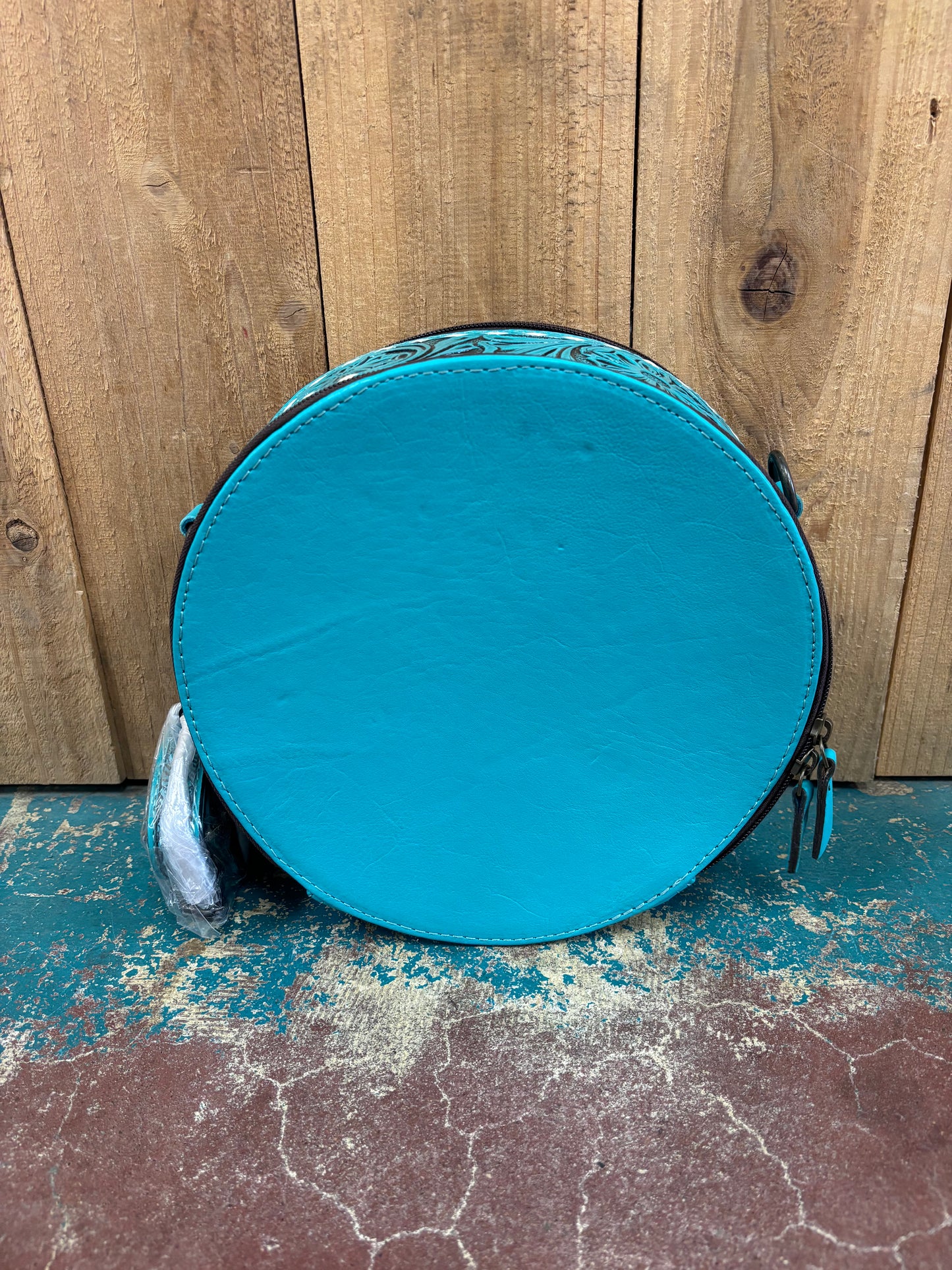 Turquoise Tooled Brown Cowhide Canteen Leather Purse