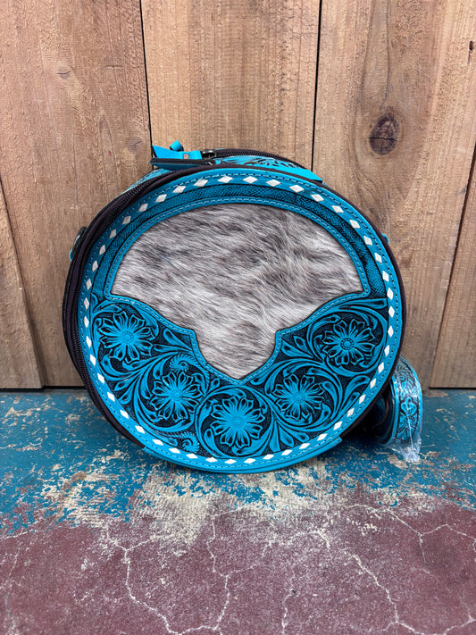 Turquoise Tooled Whtie Cowhide Canteen Leather Purse