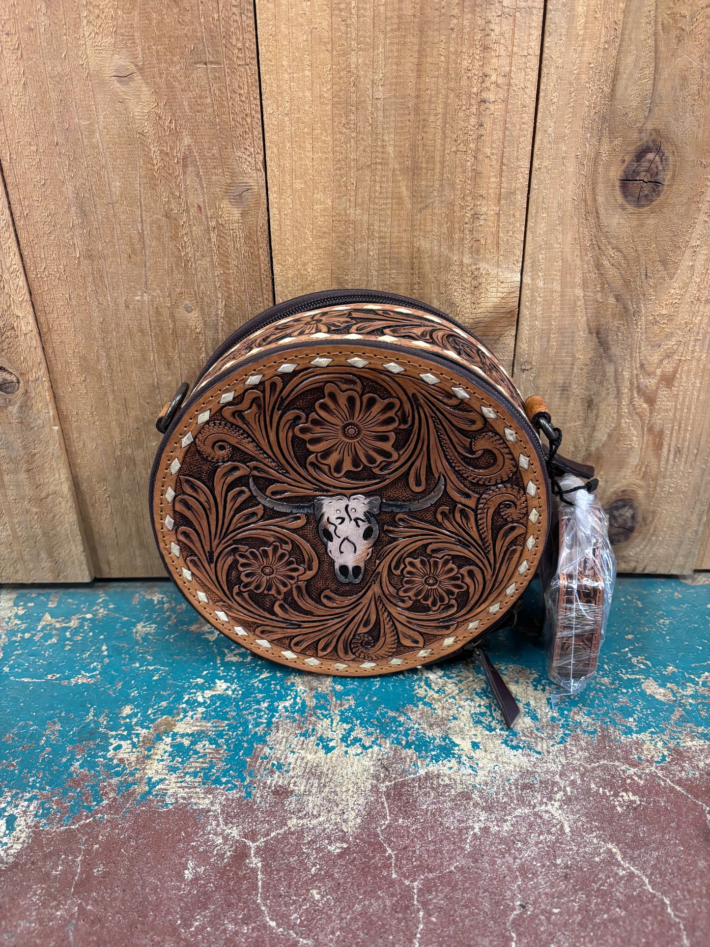 Longhorn Tooled Leather Canteen Purse