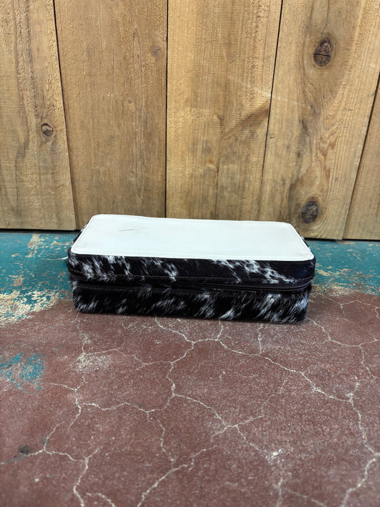 Rectangular White Leather Black Cowhide Jewelry Box