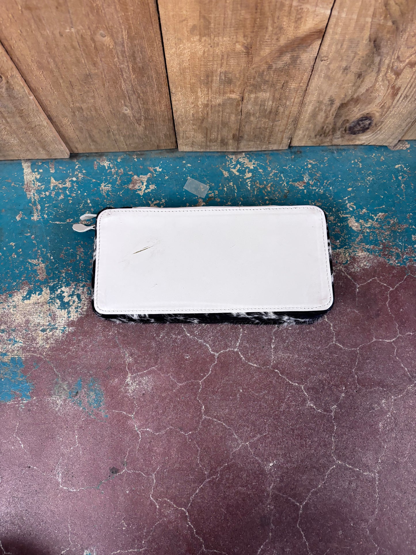 Rectangular White Leather Black Cowhide Jewelry Box