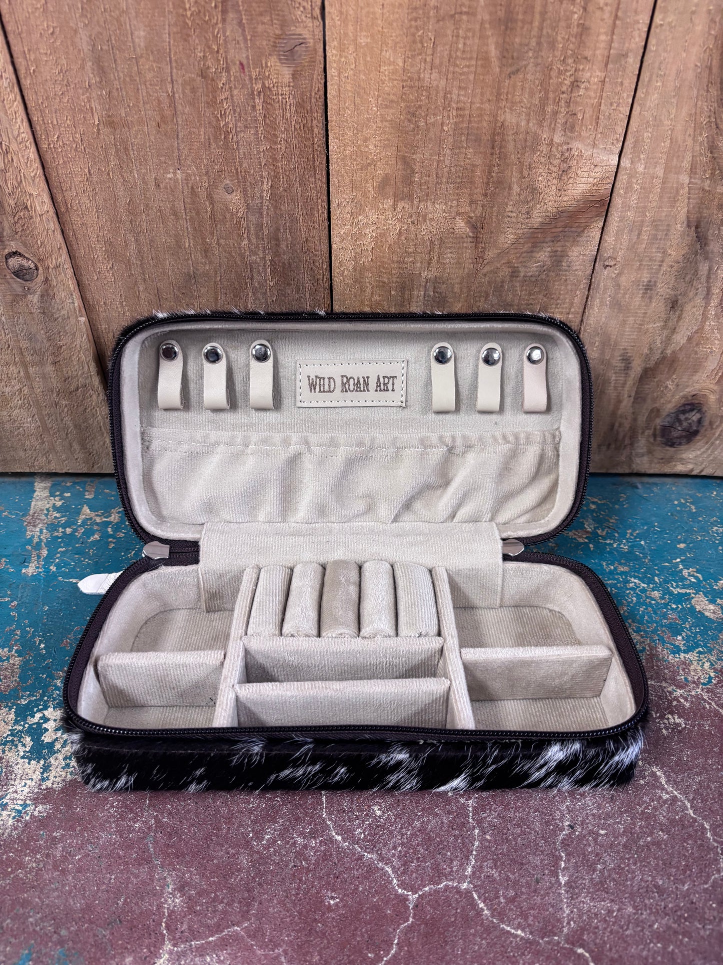 Rectangular White Leather Black Cowhide Jewelry Box