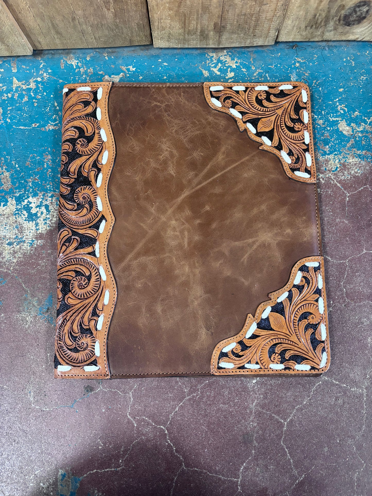 Brown Leather Tooled Portfolio