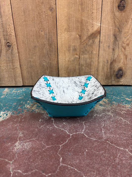 White Cowhide Turquoise Leather Jewelry Tray