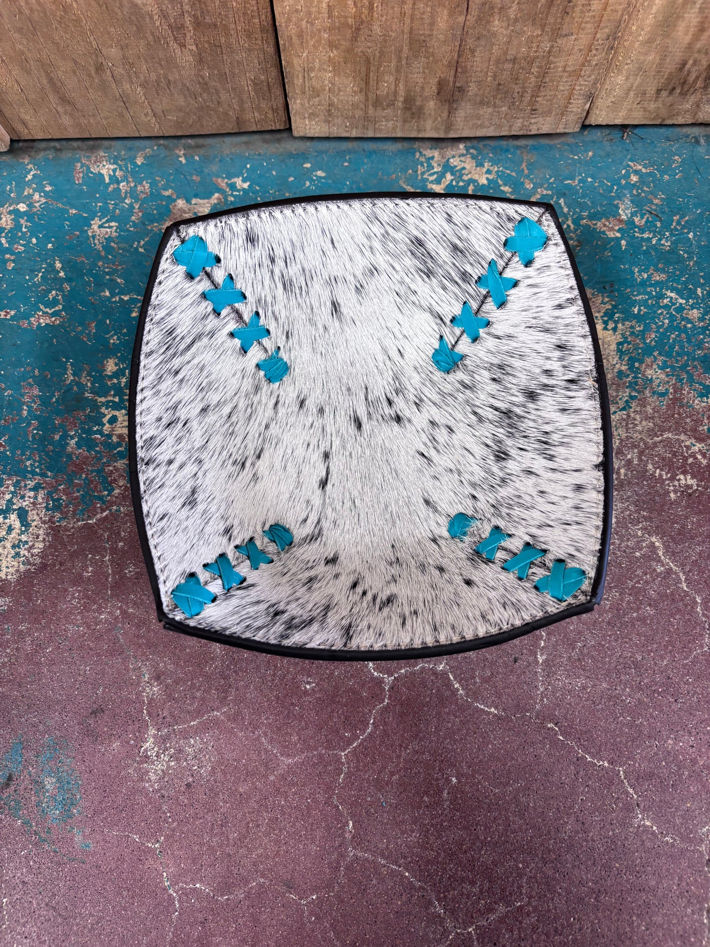 White Cowhide Turquoise Leather Jewelry Tray