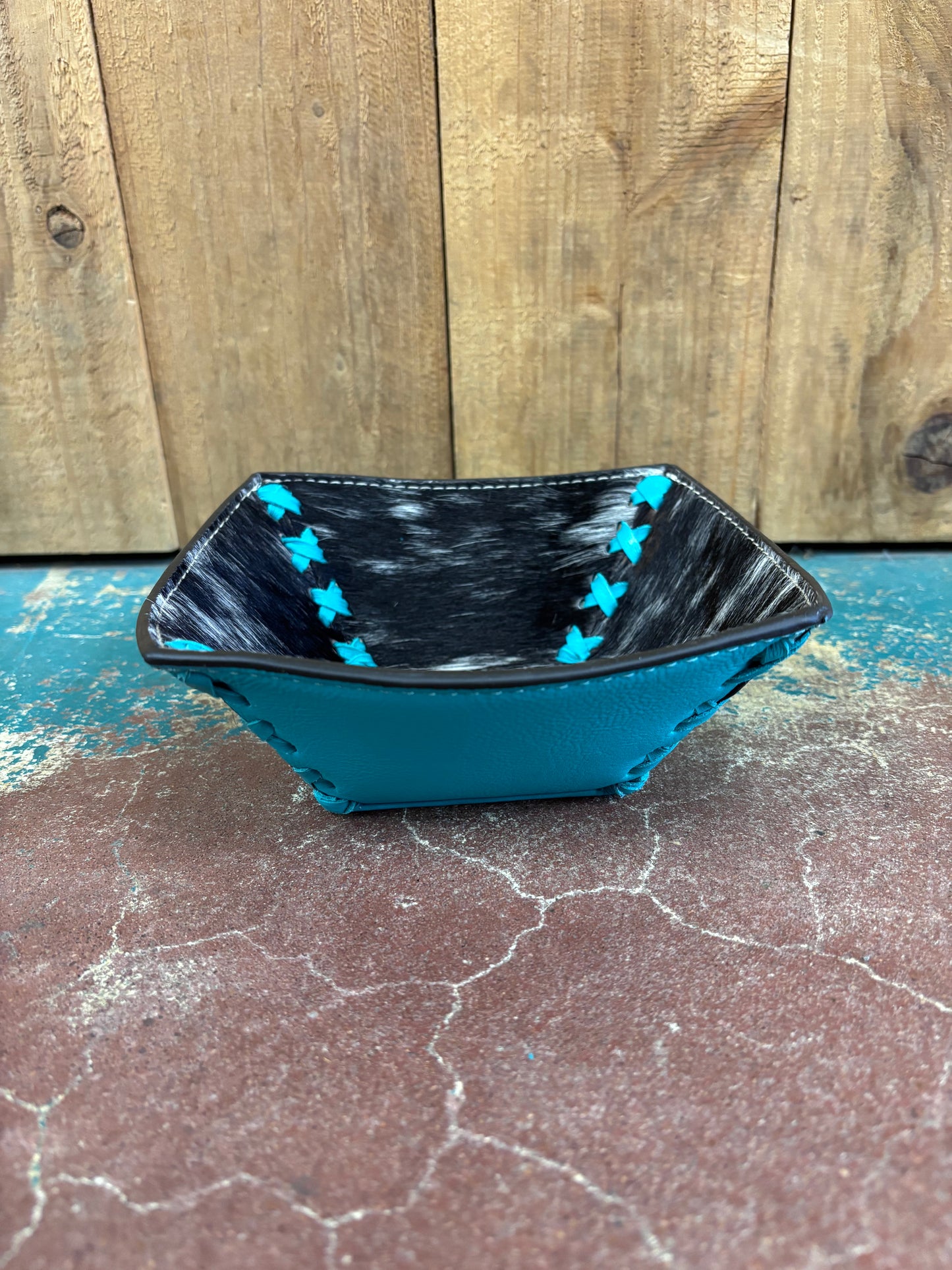 Black Cowhide Turquoise Leather Jewelry Tray