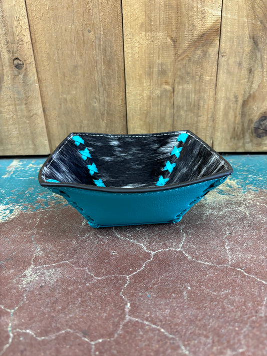 Black Cowhide Turquoise Leather Jewelry Tray