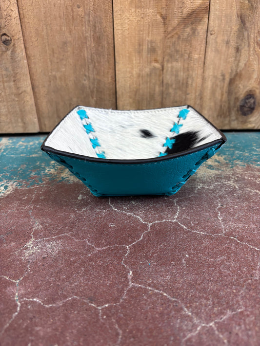 Black And White Cowhide Turquoise Leather Jewelry Tray