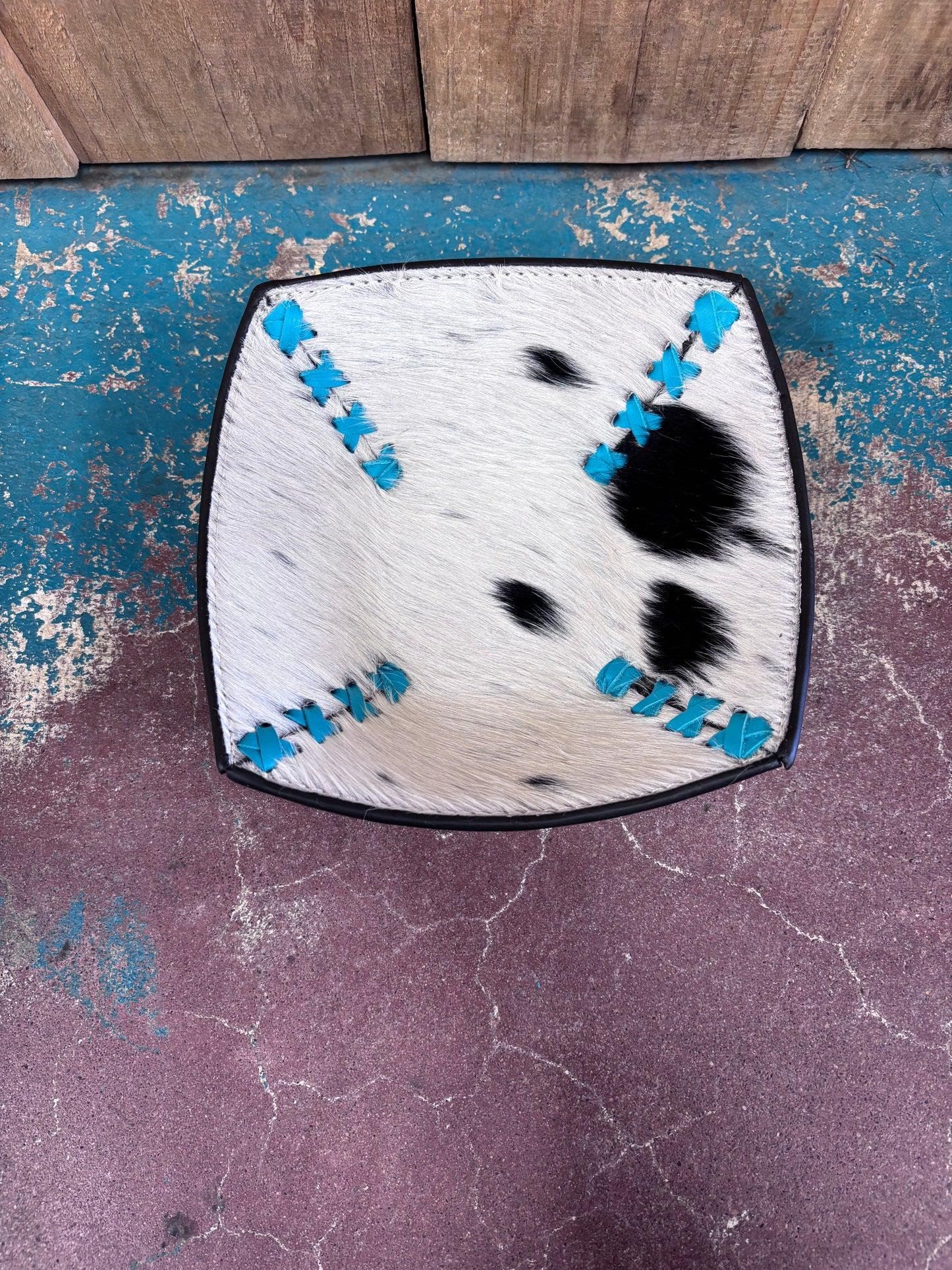 Black And White Cowhide Turquoise Leather Jewelry Tray
