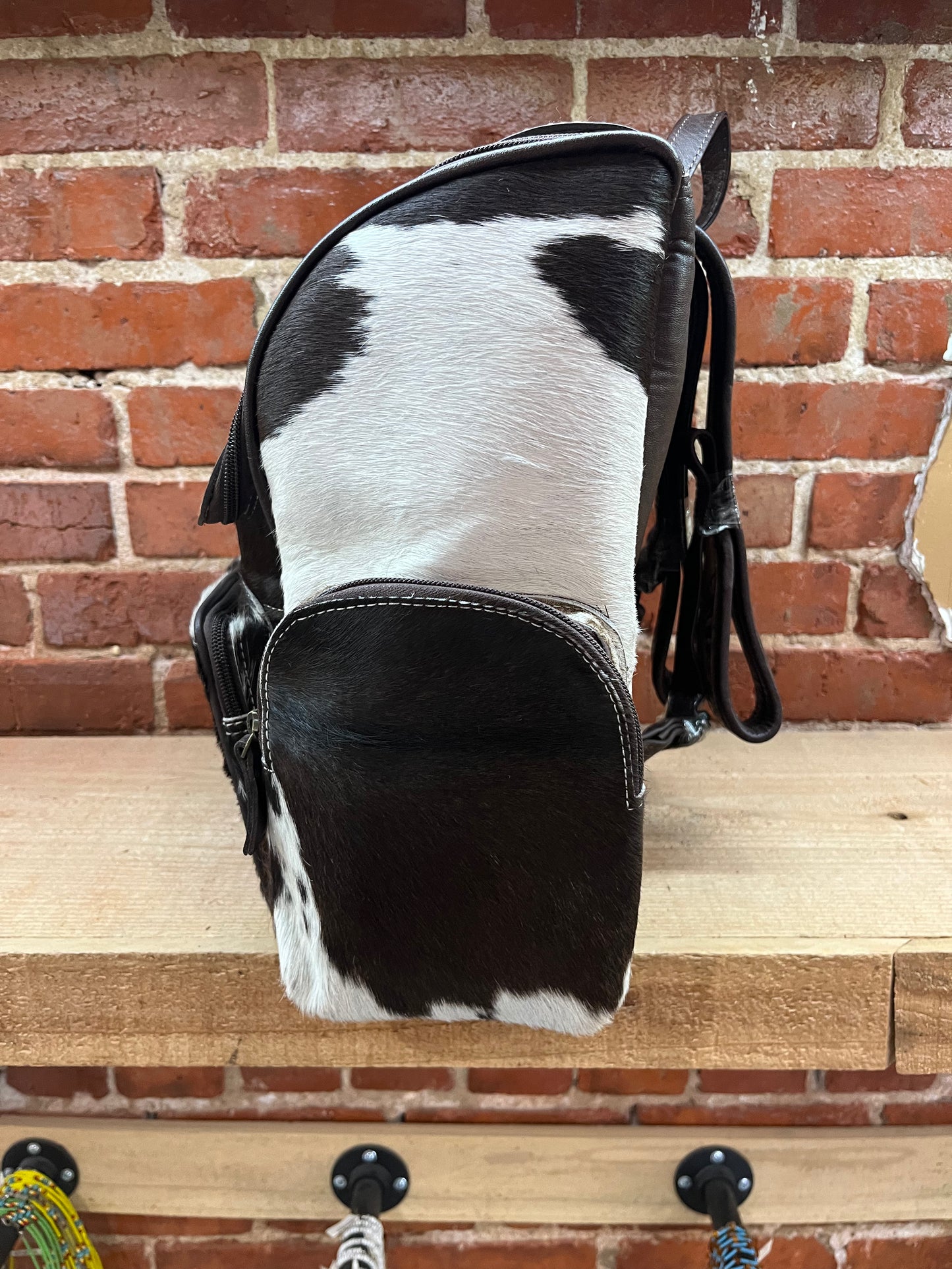 Cowgirl on White Horse Leather and Cow Hide Backpack