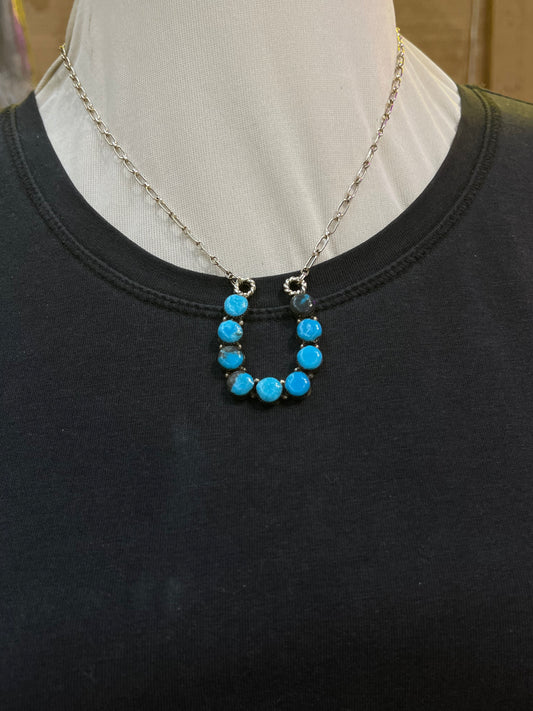 18" Horseshoe Necklace with Blue Turquoise by Sadie Jim, Navajo