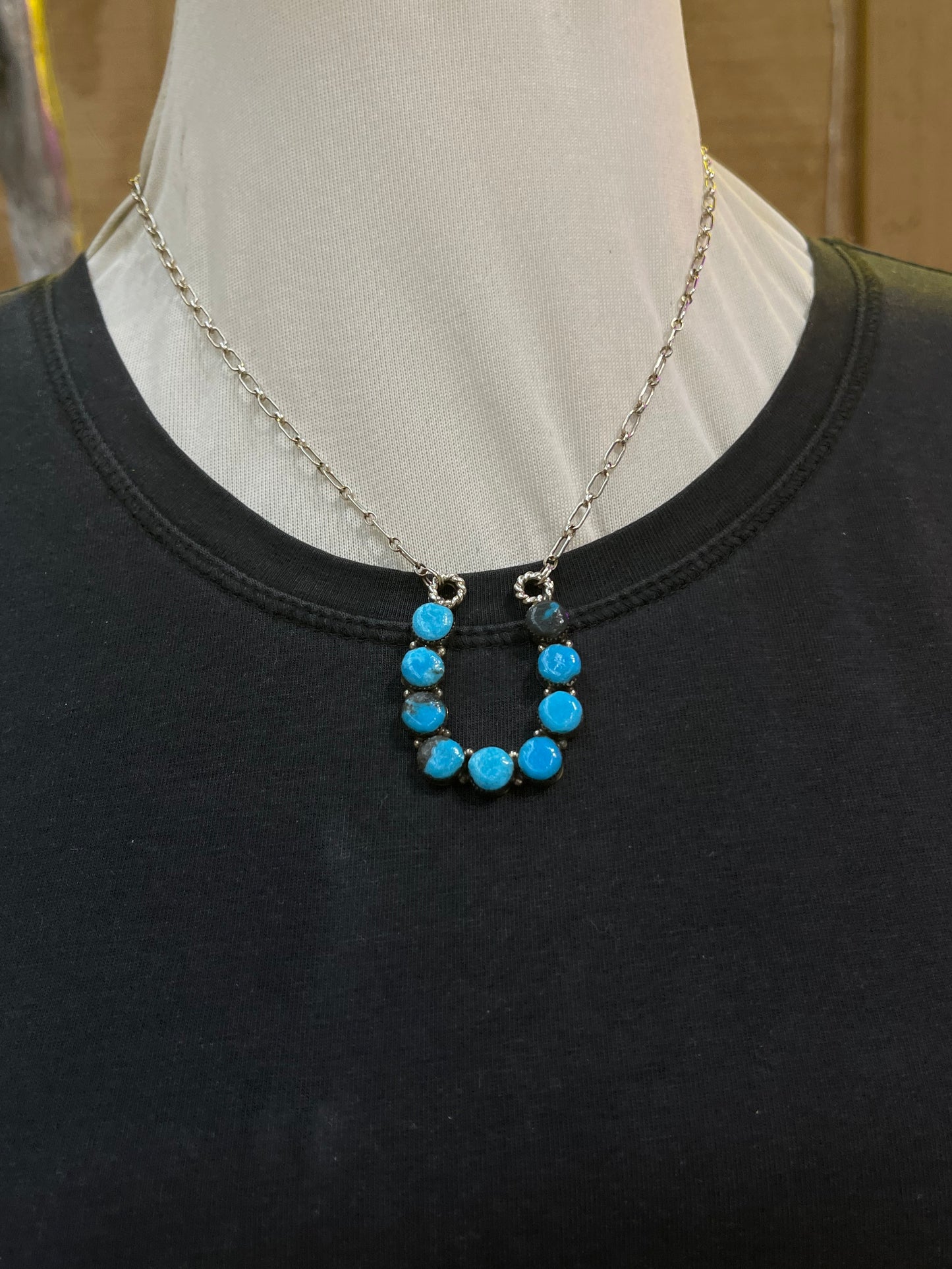 Horseshoe Necklace with Turquoise Stones