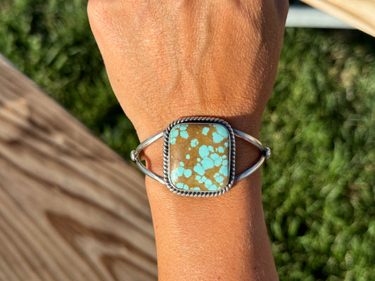 5.5" - 7" Square Number 8 Turquoise Bracelet by Alfred Martinez, Navajo
