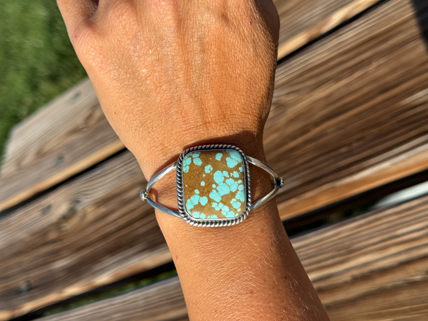5.5" - 7" Square Number 8 Turquoise Bracelet by Alfred Martinez, Navajo
