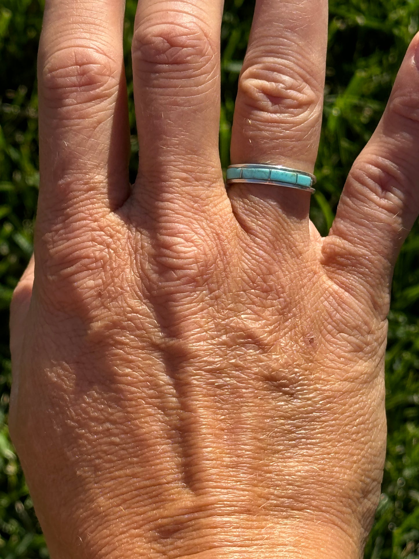 Blue Kingman Turquoise Inlaid Band Ring, Navajo (Choose your size)