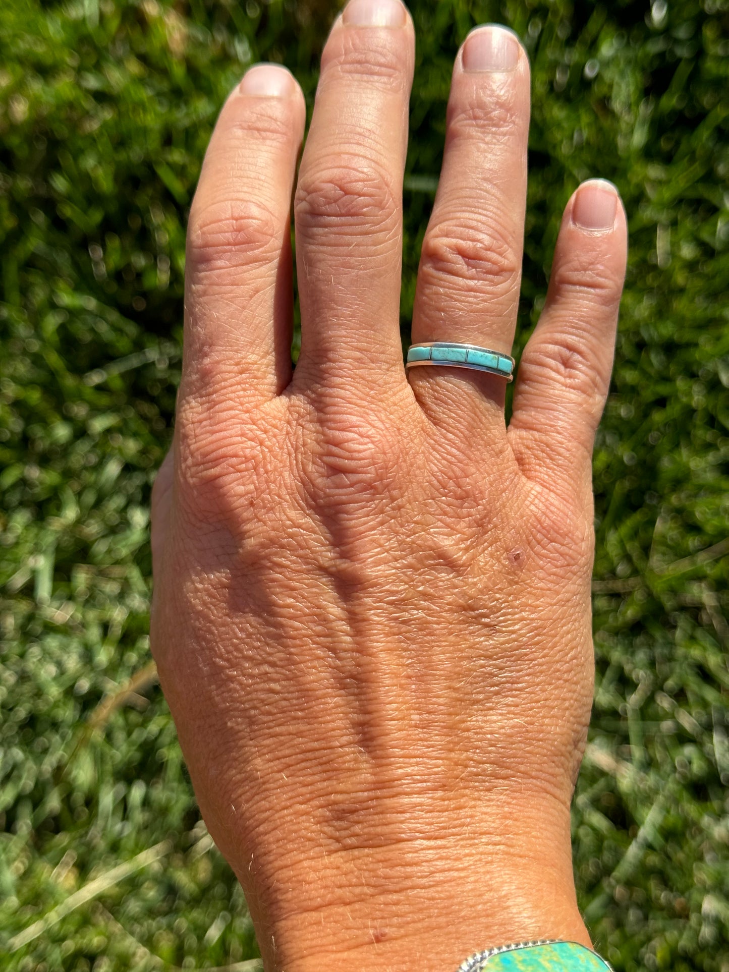 Blue Kingman Turquoise Inlaid Band Ring, Navajo (Choose your size)