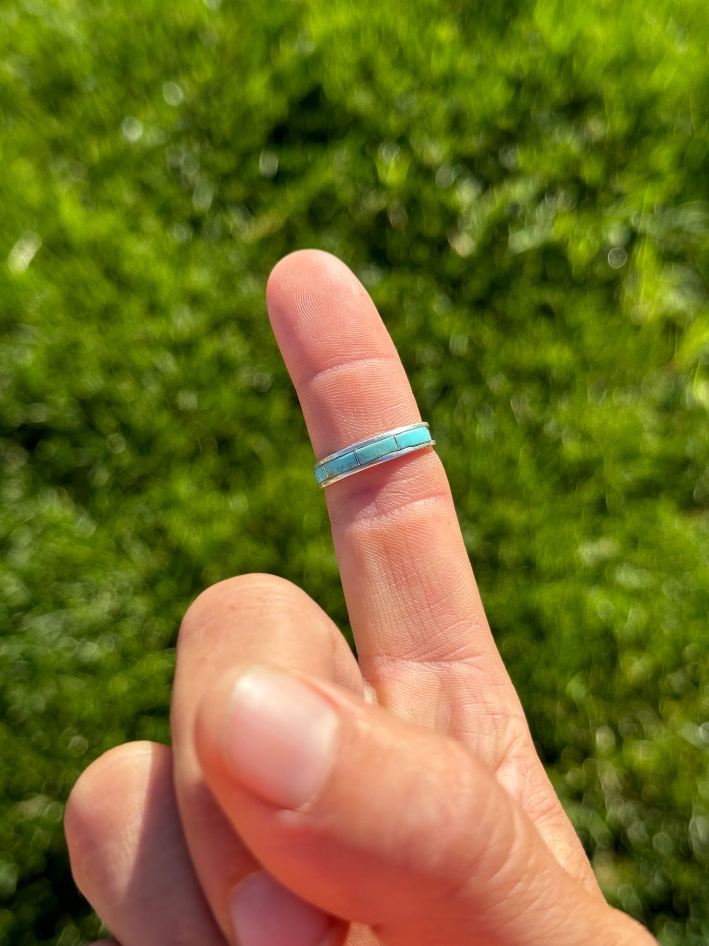 Blue Kingman Turquoise Inlaid Band Ring, Navajo (Choose your size)