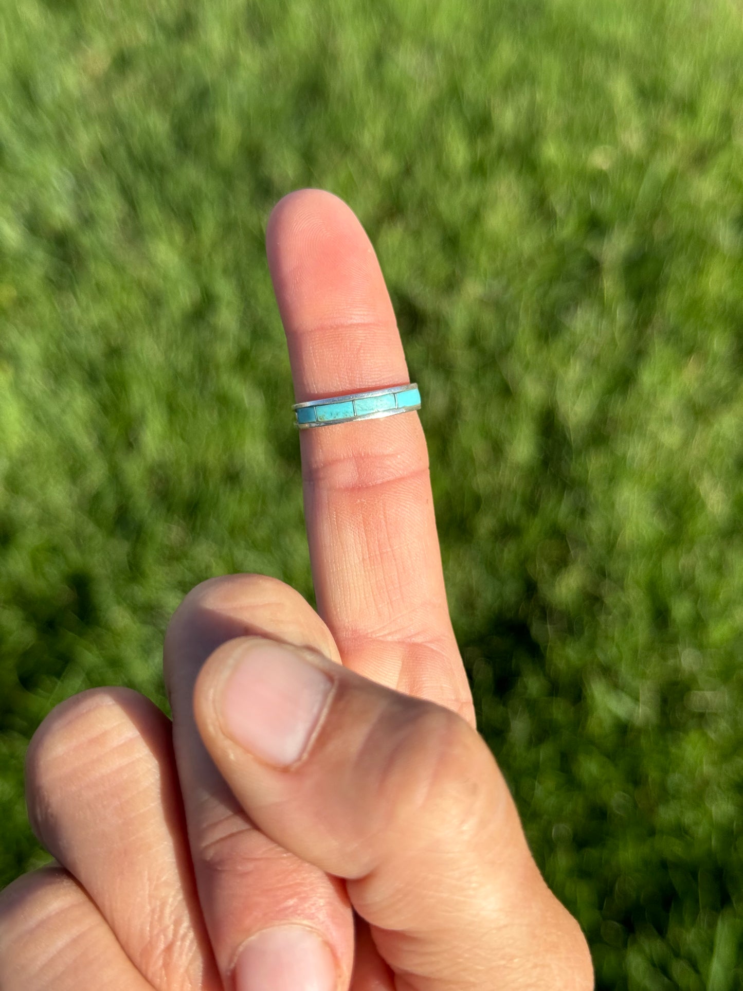 Blue Kingman Turquoise Inlaid Band Ring, Navajo (Choose your size)