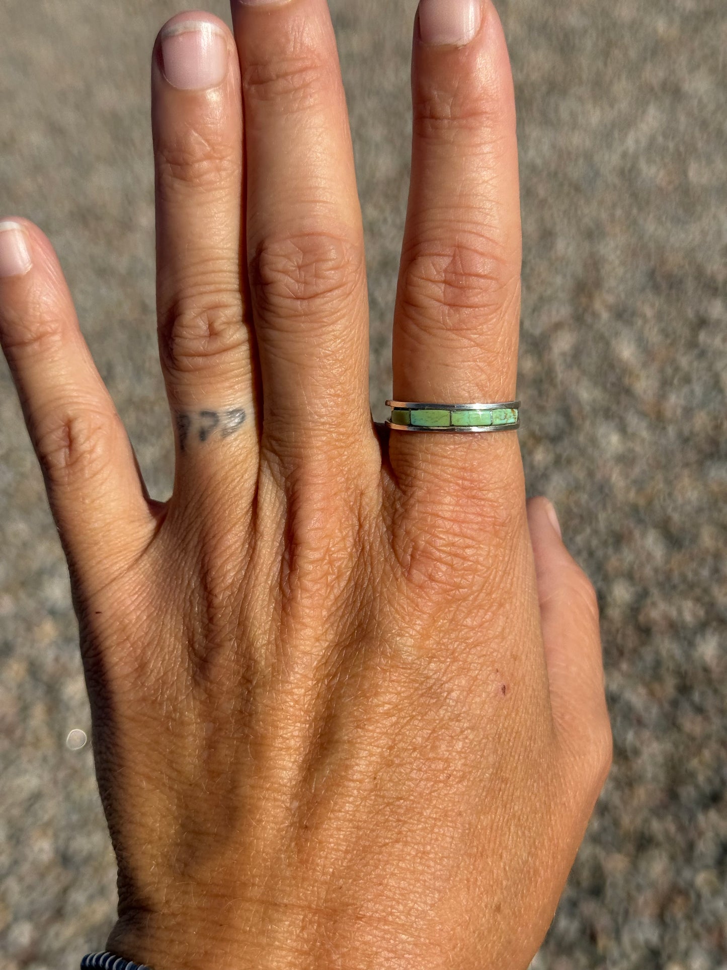 Green Kingman Turquoise Inlaid Band Ring, Navajo (Choose your size)