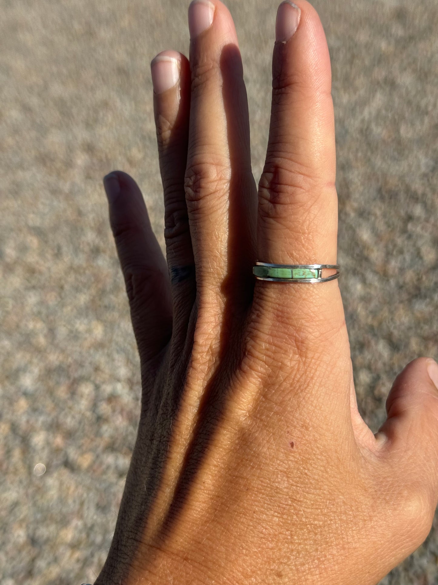 Green Kingman Turquoise Inlaid Band Ring, Navajo (Choose your size)