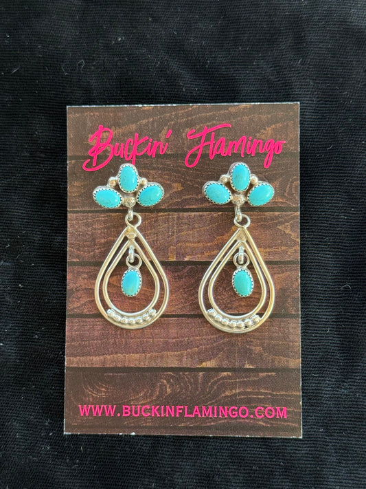 LOT 59 1/4 Sleeping Beauty Turquoise Cluster Teardrop Post Dangle earrings by Anna Spencer, Navajo