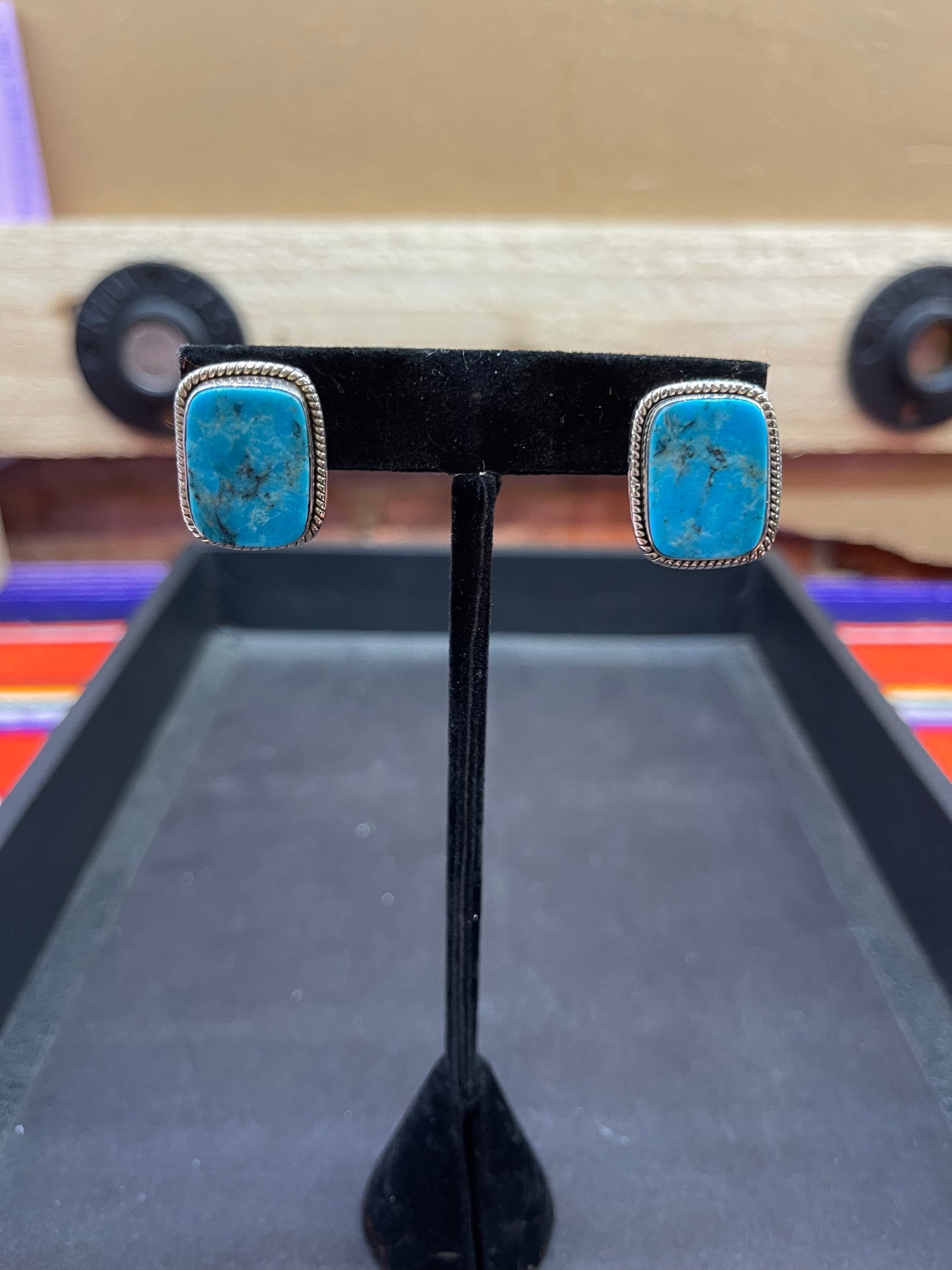 Rectangle Kingman Turquoise Earrings