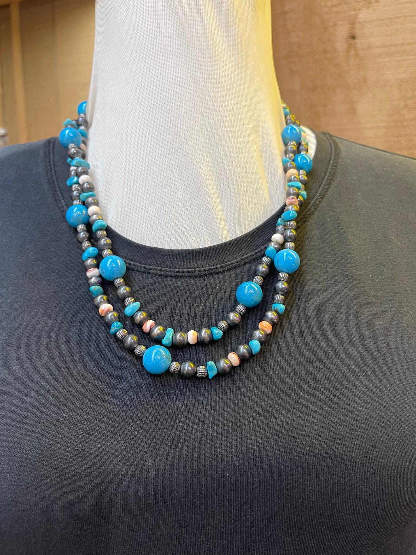 Navajo Pearls and Spiny and Turquoise Necklace