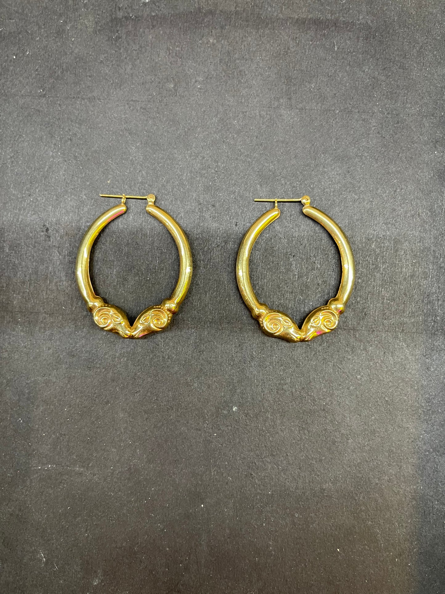 14k Solid Gold Hoop Earrings with Ram Details