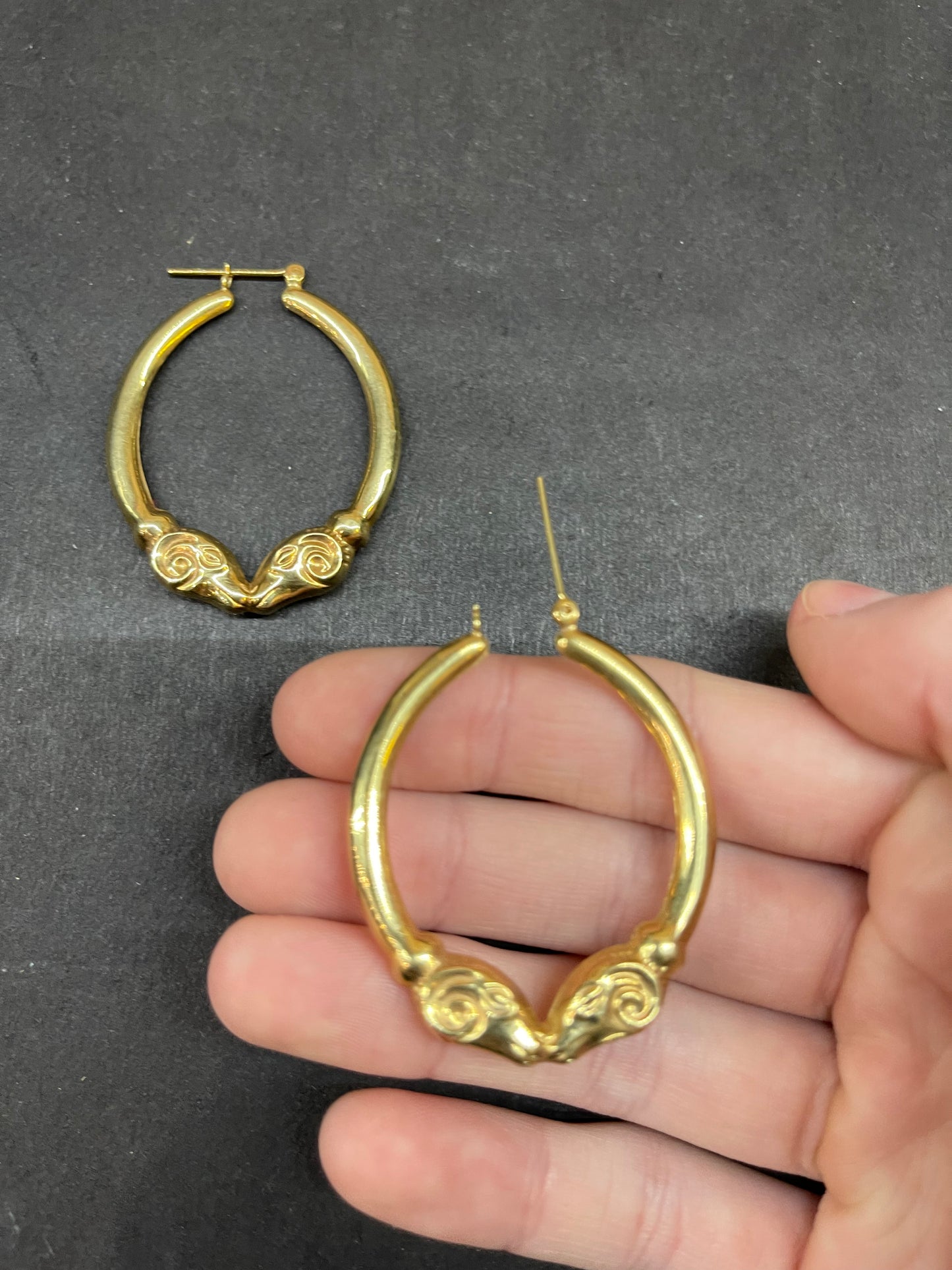 14k Solid Gold Hoop Earrings with Ram Details