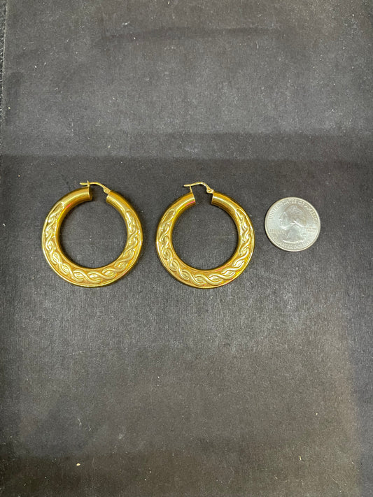 14k Solid Gold Rope Braid Pattern Hoop Earrings