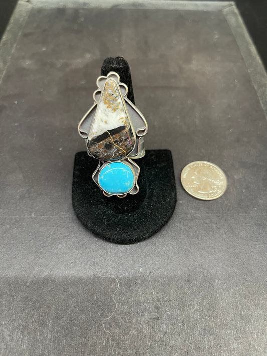 Larger Addition White Buffalo And Turquoise Ring