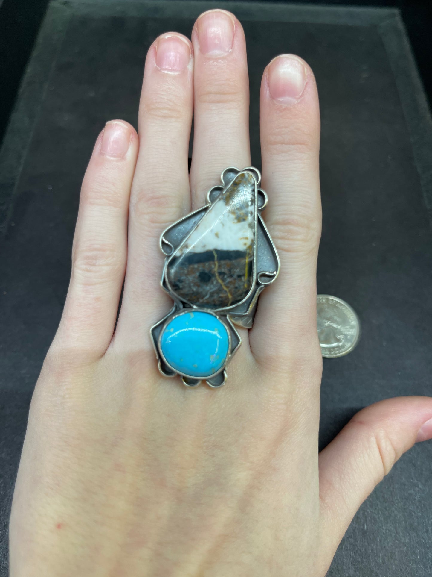 Larger Addition White Buffalo And Turquoise Ring
