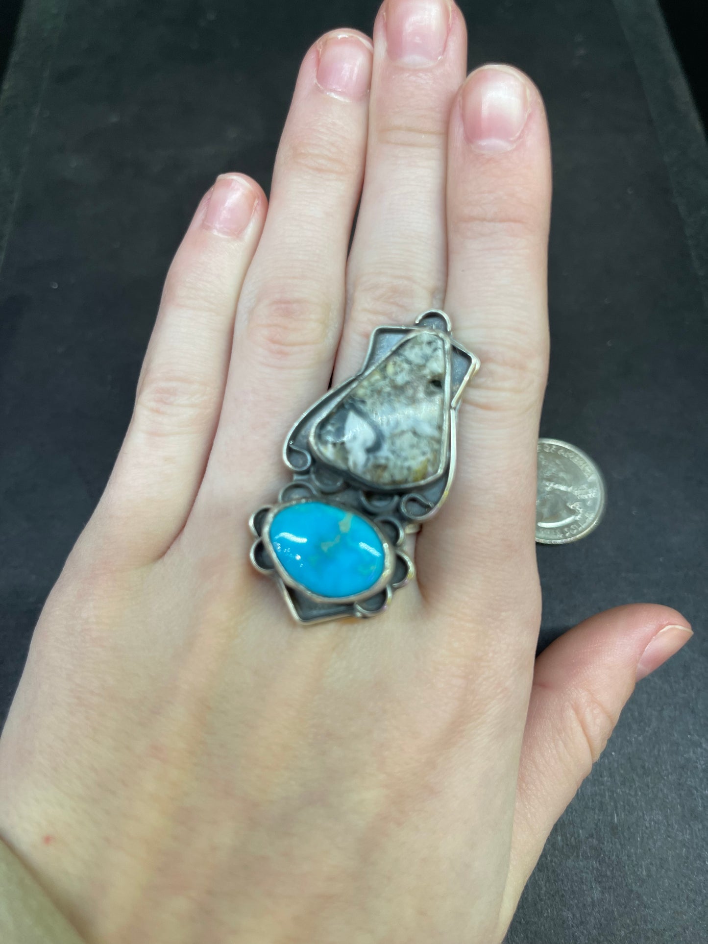 Smaller Addition White Buffalo and Turquoise Ring